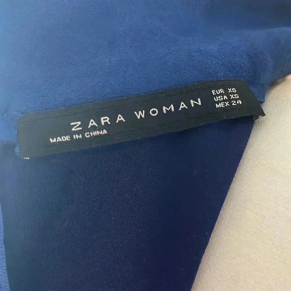 [XS]Zara  Women Faux Suede Floral Embroidered Cropped Blue Tutleneck Blouse - Picture 8 of 12